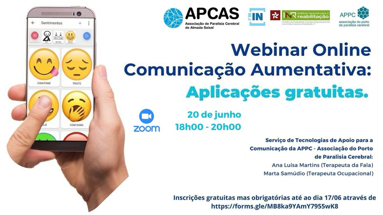 Cartaz de divulgação da atividade (com as informações constantes na publicação). O cartaz é ilustrado com os logótipos das entidades envolvidas e ainda com duas mãos que seguram um telemóvel.