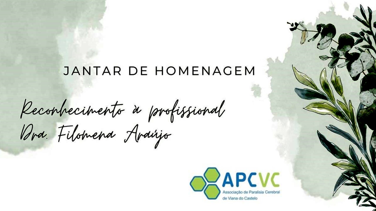 Cópia parcial do convite da APCVC relativo à iniciativa divulgada na notícia. Convite com manchas cinzentas e esverdeadas e plantas do lado direito. Ao centro, em baixo, logótipo da Associação de Paralisia Cerebral de Viana do Castelo.